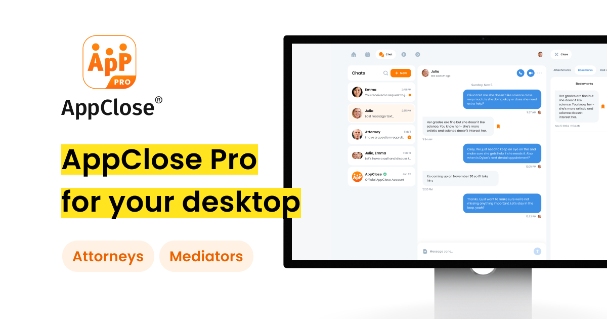Appclose Interface AppClose Pro Desktop App for Attorneys, GALs & Mediators